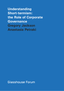 Understanding Short-termism: the Role of Corporate Governance.