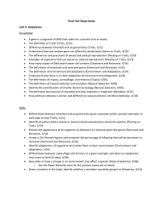 Final Test Study Guide Unit 4: Adaptation Knowledge