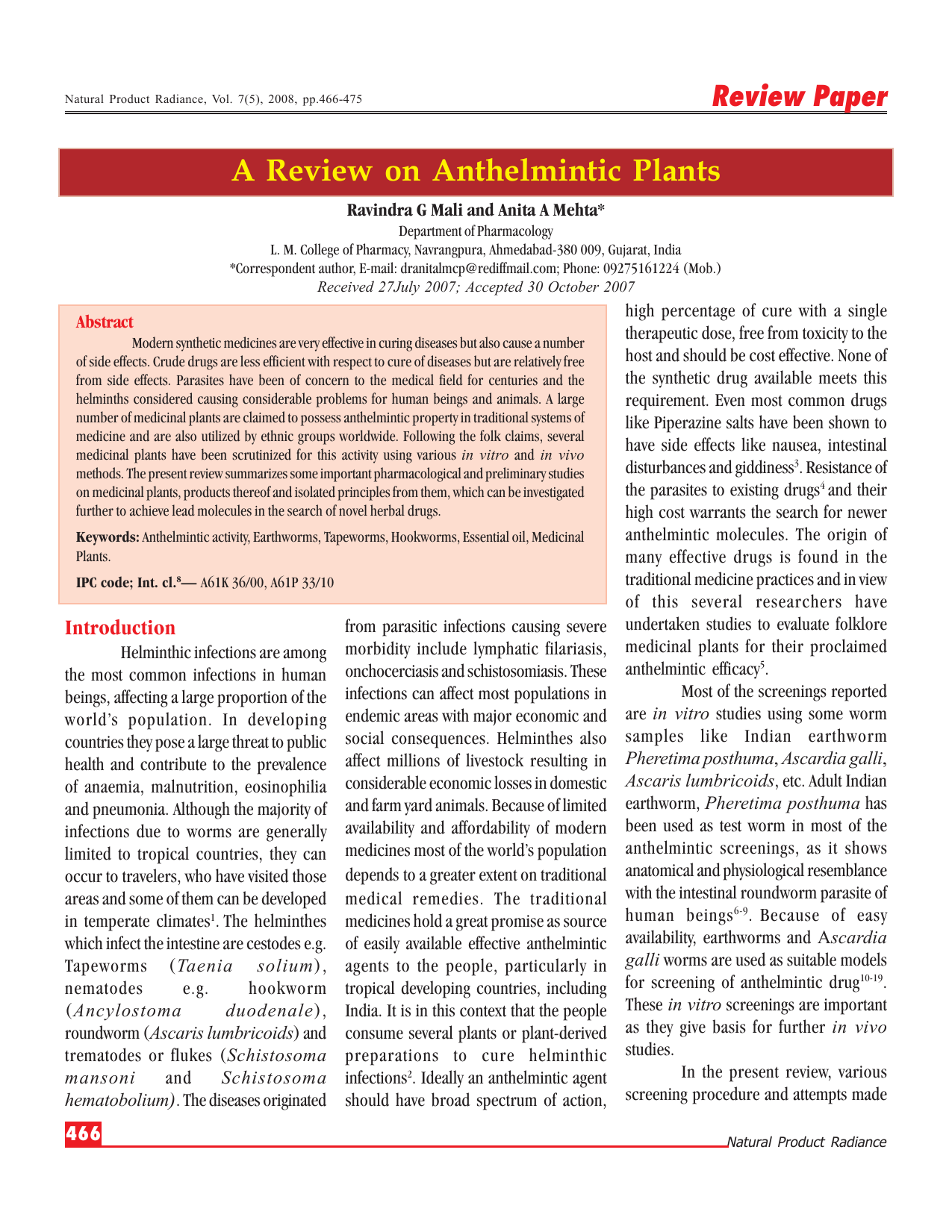 anthelmintic review)