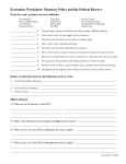 Economics Worksheet: Monetary Policy and the Federal Reserve