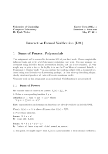 Interactive Formal Verification (L21) 1 Sums of Powers, Polynomials