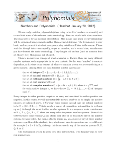 Numbers and Polynomials (Handout January 20, 2012)