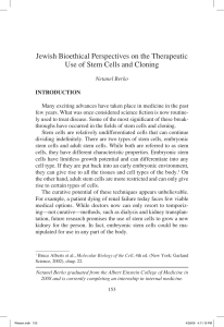 Jewish Bioethical Perspectives on the Therapeutic Use of Stem