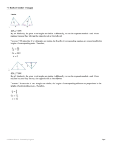 Find x. 1. SOLUTION: By AA Similarity, the given two triangles are