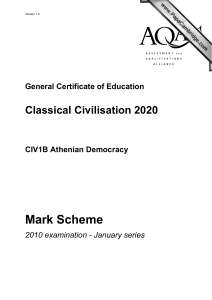 A-level Classical Civilisation Mark Scheme January 2010