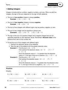 Math Course 3, Lesson 31 • Adding Integers