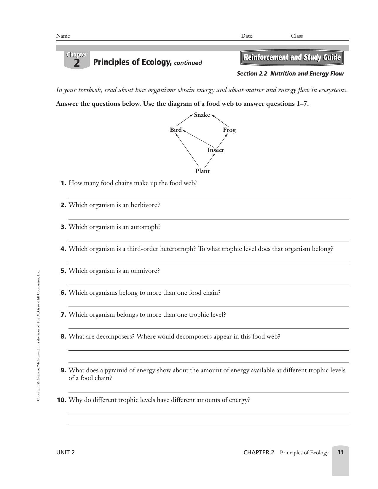 Principles of Ecology, continued Reinforcement and Study Guide With Regard To Principles Of Ecology Worksheet Answers