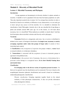 Module 8 – Diversity of Microbial World