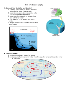Unit 10 : Oceanography A. Ocean Water (salinity and density) 1