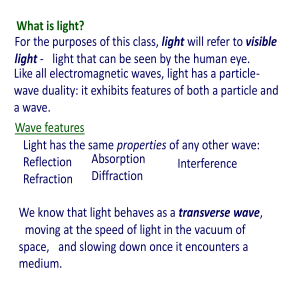 What is light? For the purposes of this class, light will refer to visible