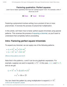 Intro: Factoring perfect square trinomials