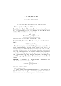 2-18-2002, LECTURE 1. The Lagrange Remainder and Applications