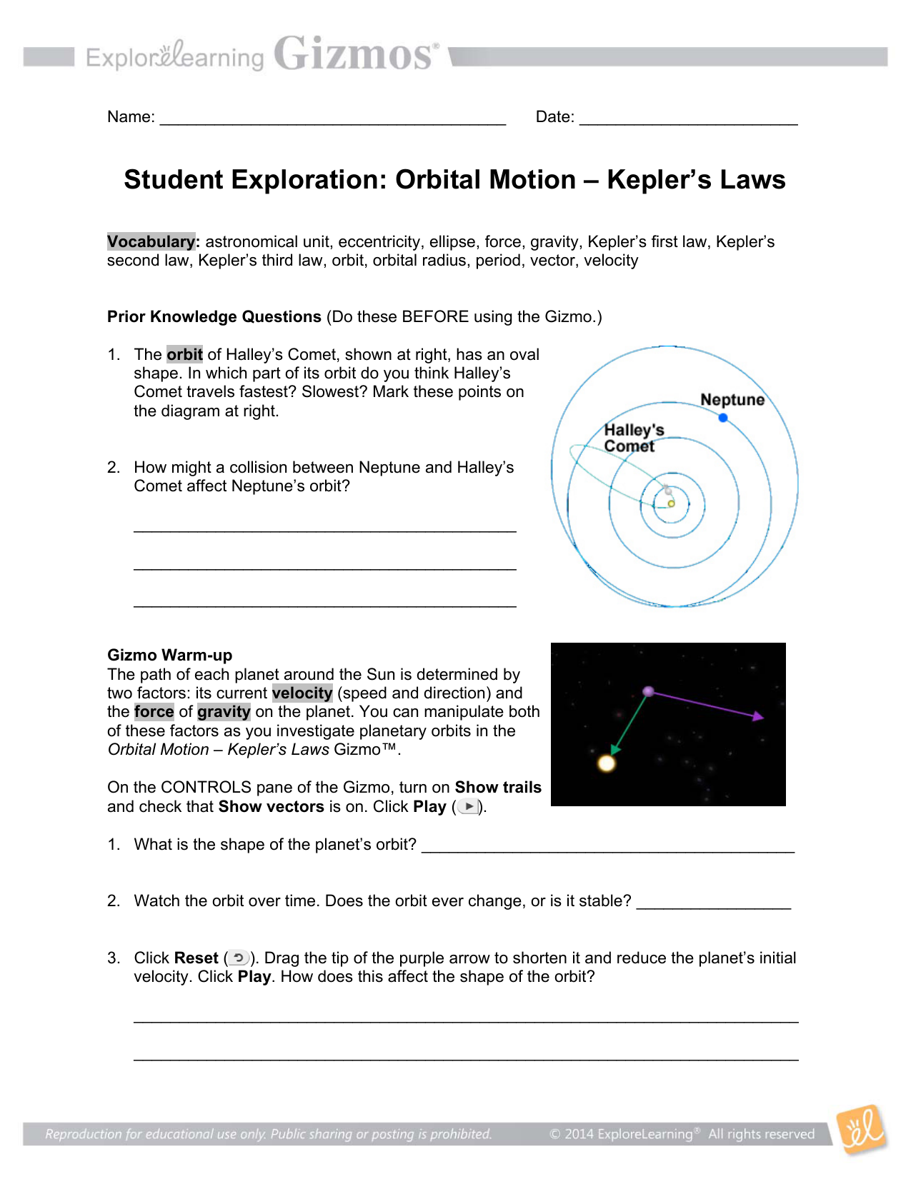 Student Exploration Orbital Motion Keplers Laws