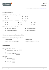 Class 6 Integers