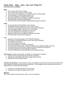 Study Guide - Maya, Aztec, Inca test Friday 5/3