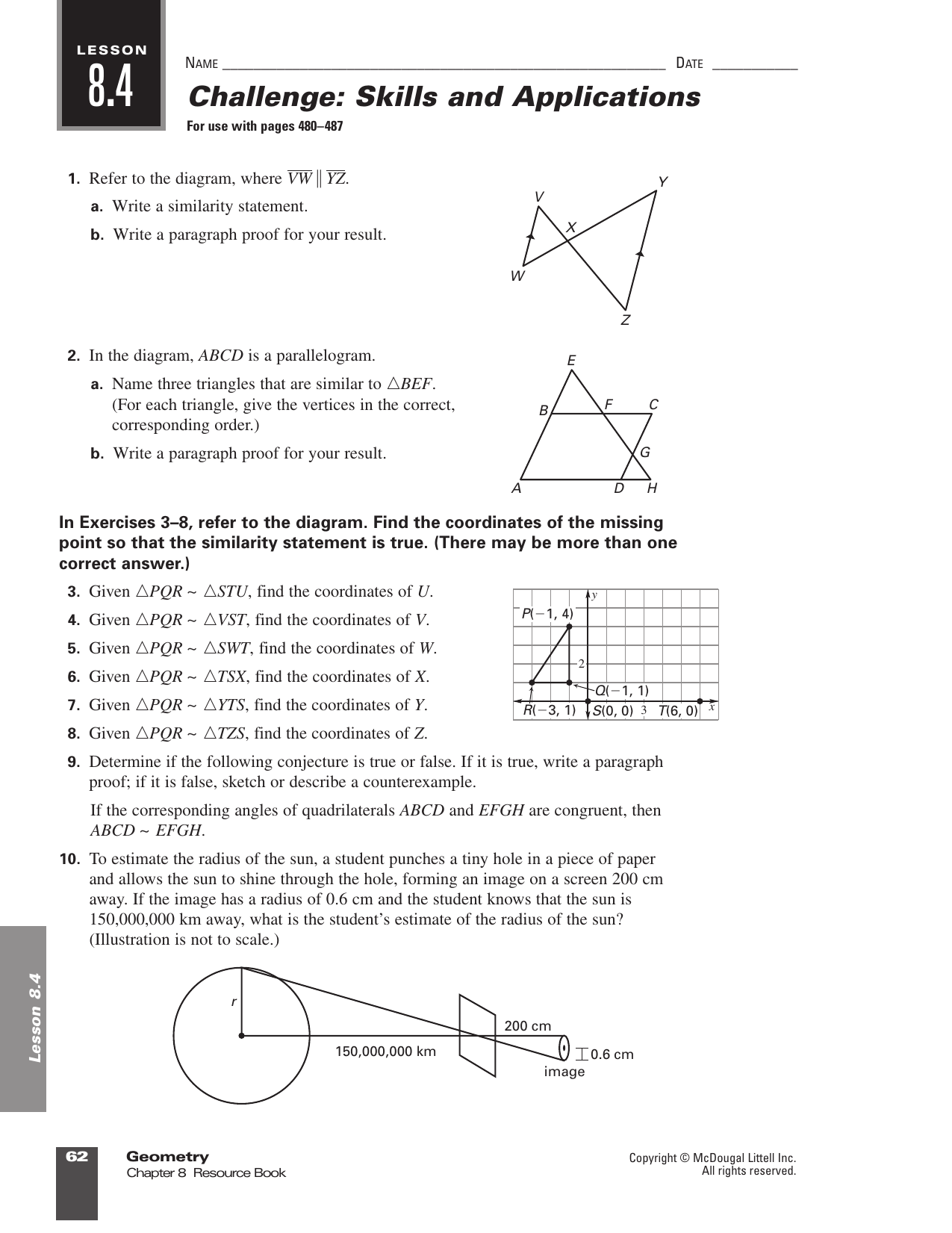 Mcdougal Littell Geometry Chapter 9 Resource Book Answer Key Book Retro