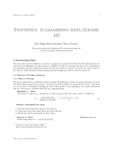 Statistics: summarising data (Grade 10)