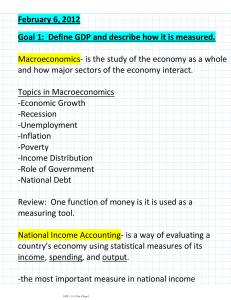 Goal 1: Define GDP and describe how it is measured
