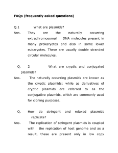 FAQs (frequently asked questions) Q.1 What are plasmids? Ans