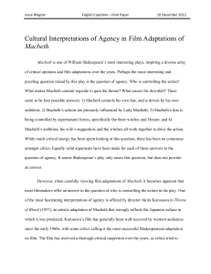 Cultural Interpretations of Agency in Film Adaptations of Macbeth