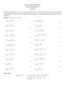 Review sheet Final Exam Math 140 Calculus I