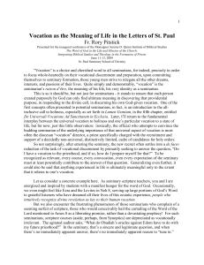 Vocation as the Meaning of Life in the Letters of St. Paul