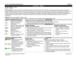 Unit 1 Numerical Expressions Math 6