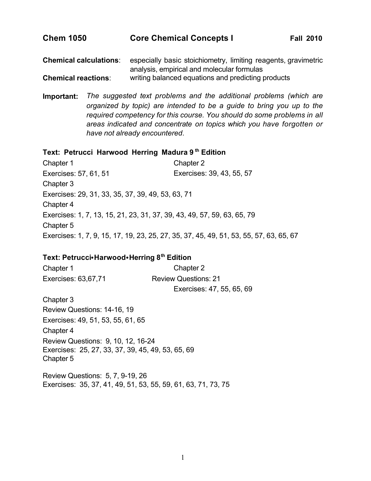Basic Chemical Concepts I Basic Chemical Concepts I