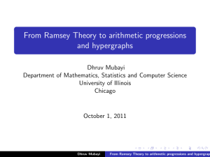 From Ramsey Theory to arithmetic progressions and hypergraphs