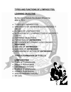 types and functions of lymphocytes. learning objective