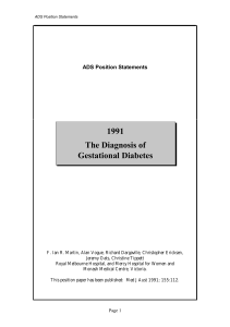 The Diagnosis of Gestational Diabetes - 1991