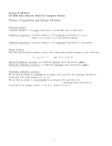 Primes, Composites and Integer Division