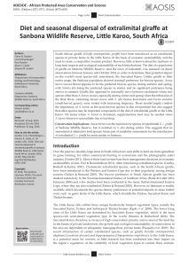 Diet and seasonal dispersal of extralimital giraffe at Sanbona