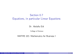 Section 0.7 Equations, in particular Linear Equations