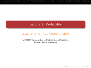 Lecture 2: Probability - İstanbul Kültür Üniversitesi
