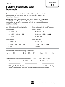 Solving Equations with Decimals