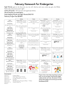 February Homework for Kindergarten