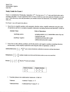 Study Guide for Exam 1