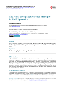 The Mass-Energy Equivalence Principle in Fluid Dynamics