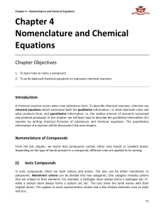 Chapter 4 Nomenclature and Chemical Equations