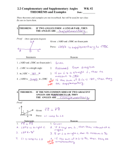 2.2 Complementary and Supplementary Angles WK #2 THEOREMS