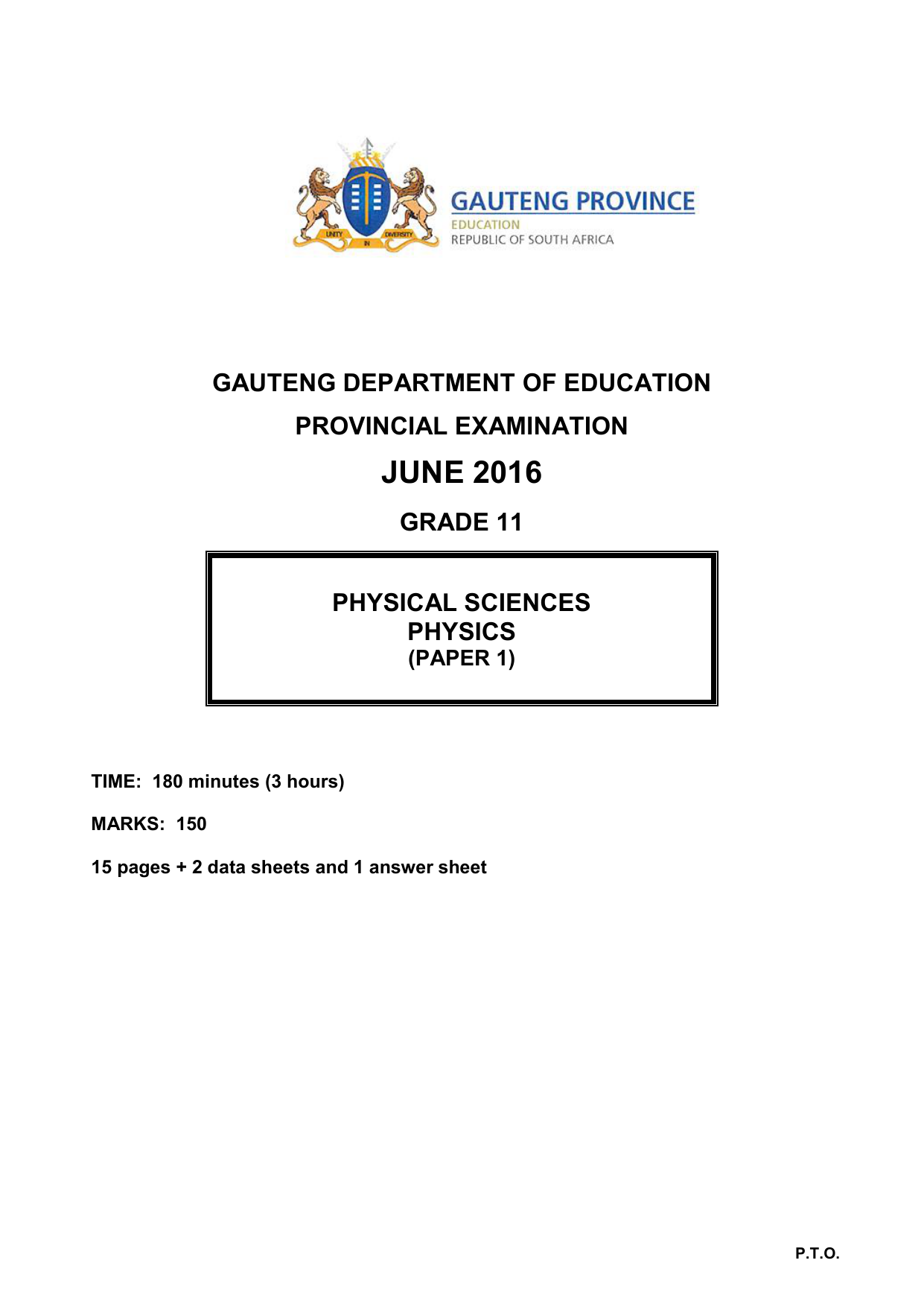 Bestseller Physical Sciences Paper 2 Gauteng Education