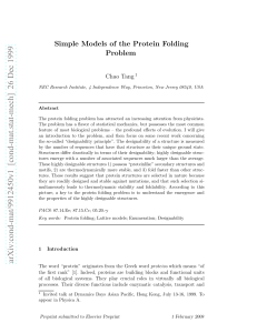 Simple Models of the Protein Folding Problem