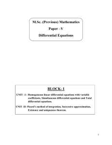 M.Sc. (Previous) Mathematics Paper –V Differential Equations