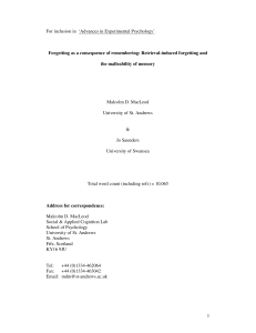 1 For inclusion in `Advances in Experimental Psychology` Forgetting