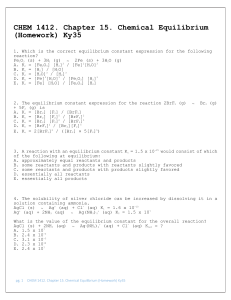 CHEM 1412. Chapter 15. Chemical Equilibrium (Homework)
