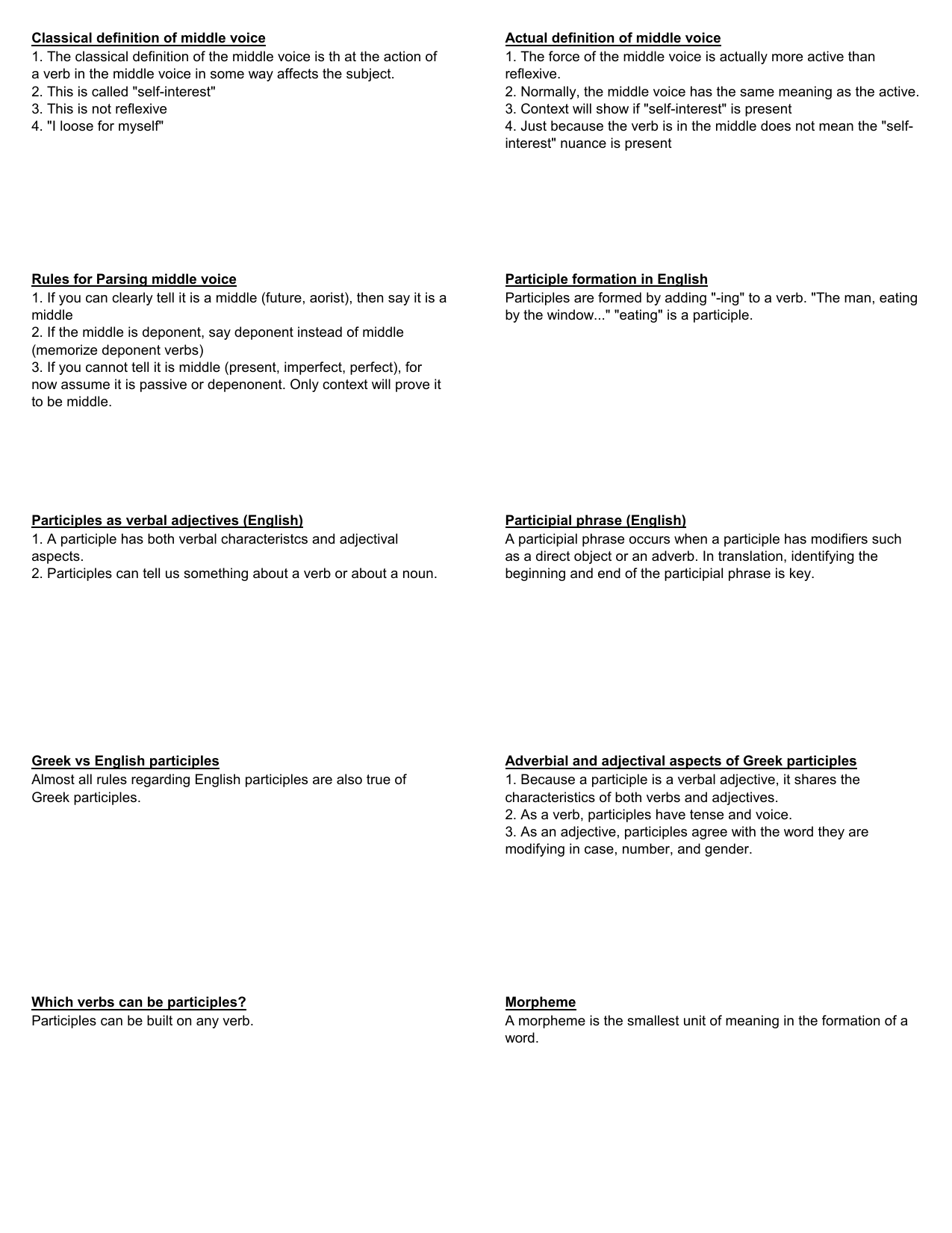 Greek Participles Chart