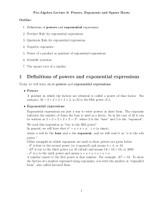 1 Definitions of powers and exponential expressions