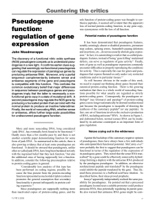 Pseudogene function: regulation of gene expression