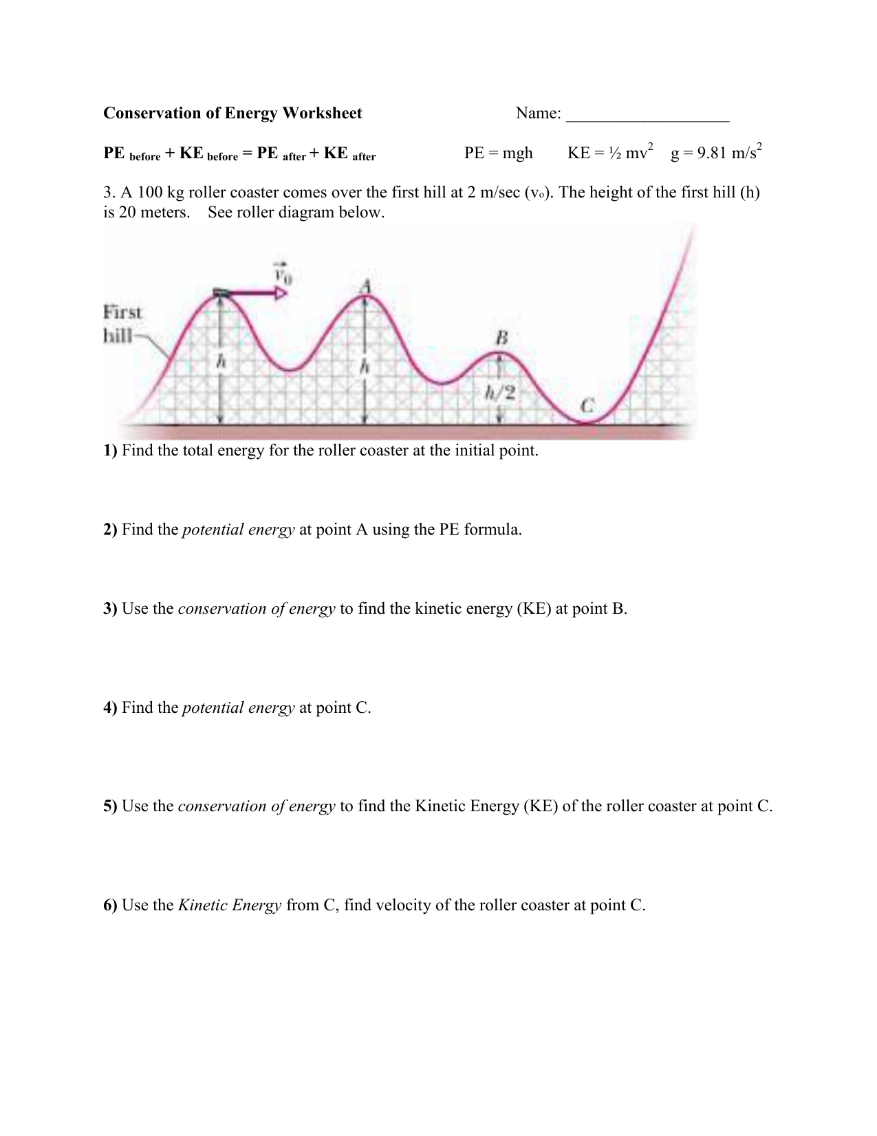 Roller Coaster Physics Worksheet Answers - Worksheet List